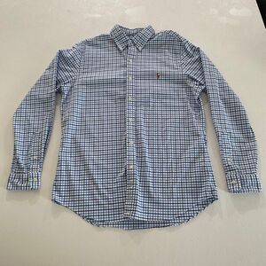 Ralph Lauren Slim Fit Stretch Oxford Blue Check Button Down Shirt Size L